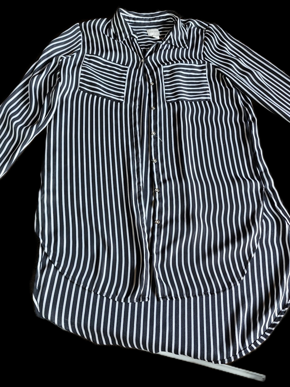 Chico's Black and White Striped Collared Button-Up